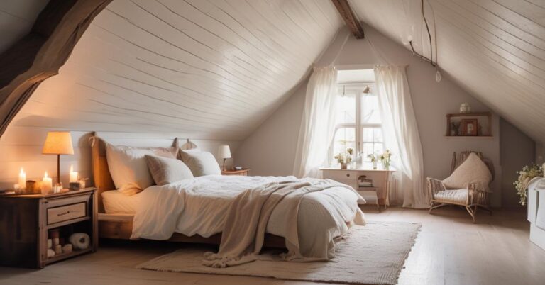 Romantyczna sypialnia na poddaszu: inspiracje i aranżacje ze skosami