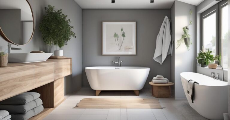 Mała szara łazienka z drewnem: Inspiracje i aranżacje!