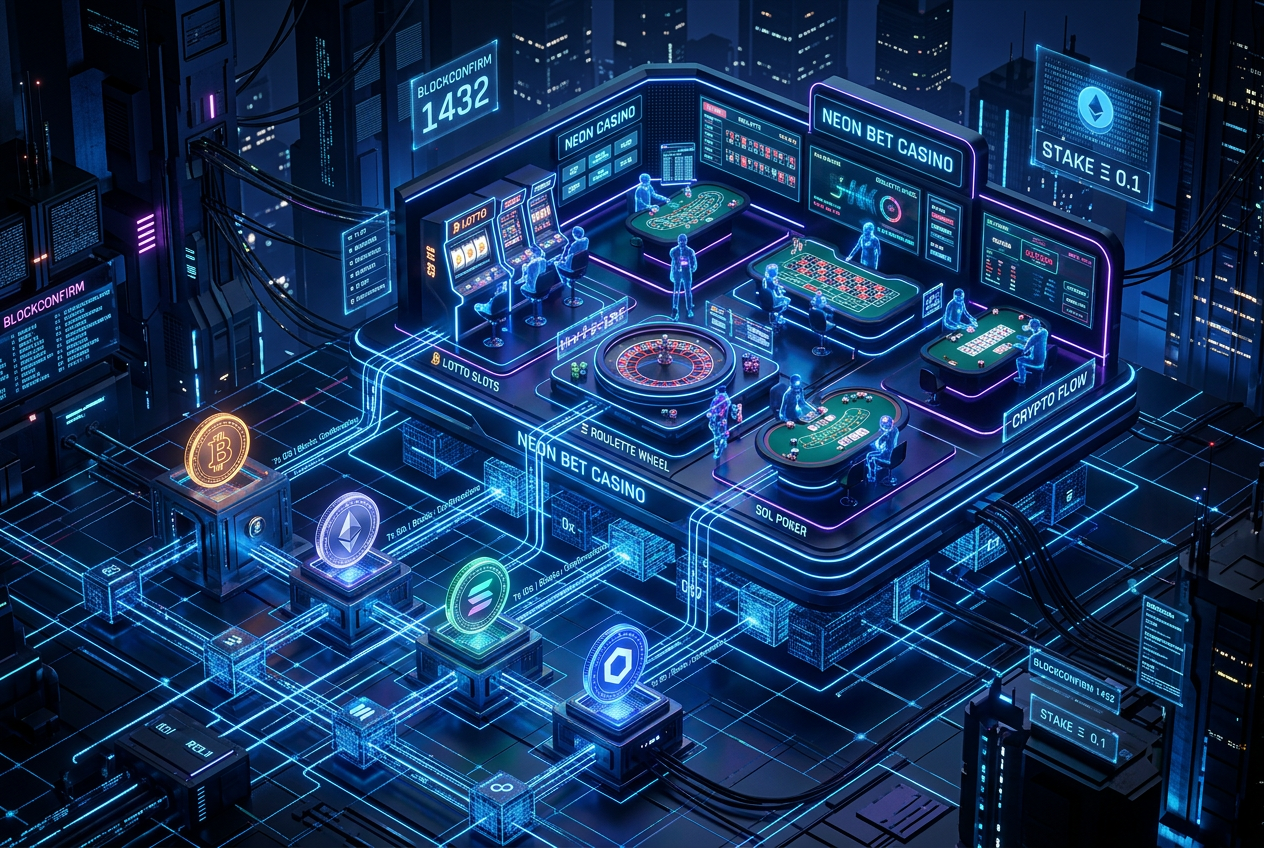 Wizualizacja infrastruktury blockchain w nowoczesnym krypto kasynie