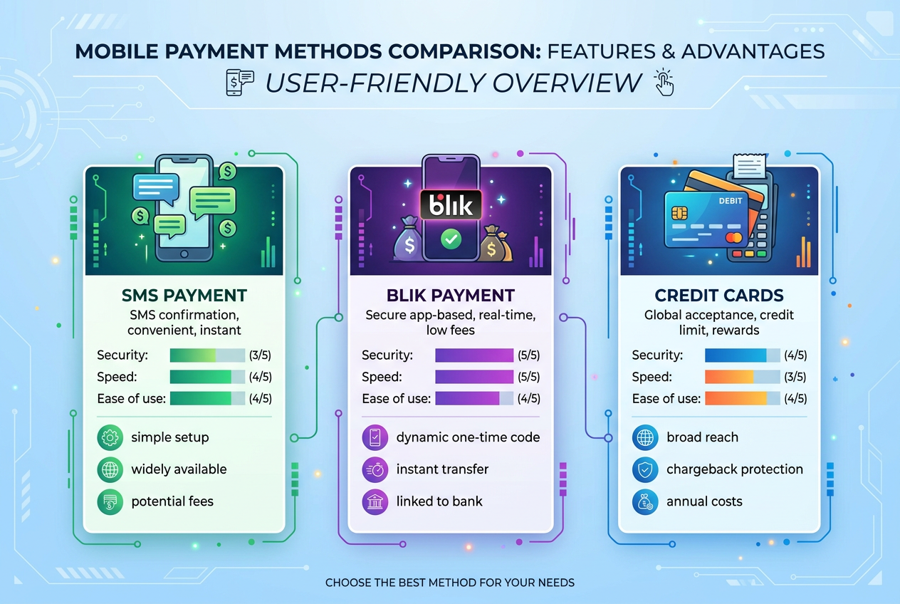 Comparison chart of different payment methods showing commission fees and benefits in a clean infographic style
